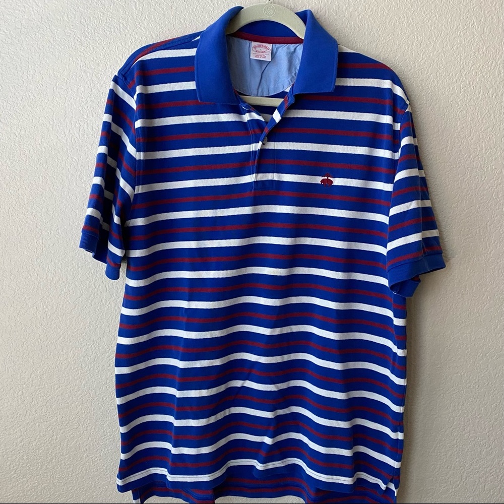 Brooks Brothers Mens Cotton Short Sleeve Stripes Red Blue Polo Shirt Size Large